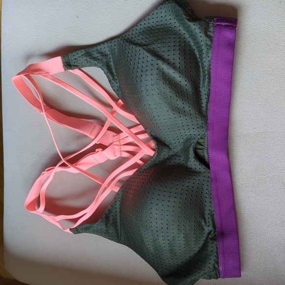 Victoria's Secret Victoria Sport Strappy Sports Bra 34B Green Peachy Purple - Picture 1 of 10